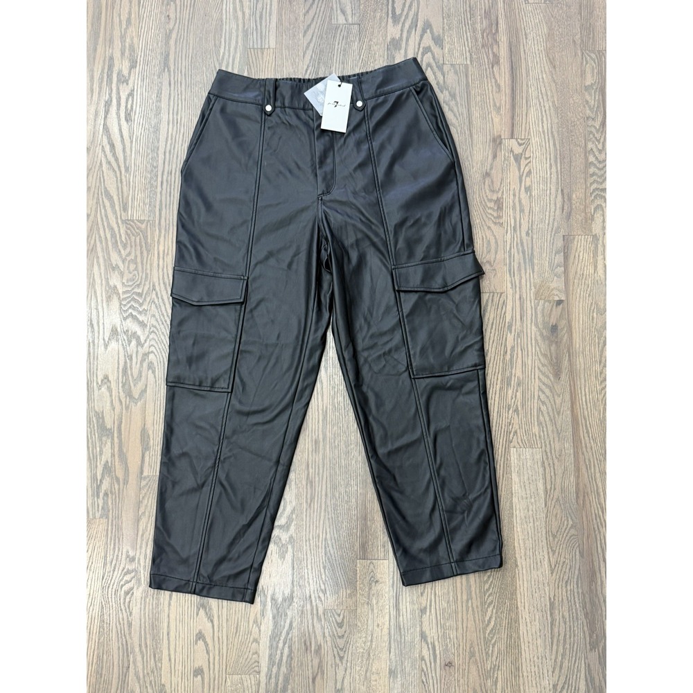 NWT 7 For All Mankind 35x28 Cargo Pants Faux Leather Black Pockets Cinch Ankle L